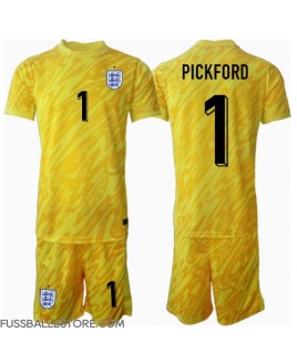Günstige England Jordan Pickford #1 Torwart Auswärts Trikotsatzt Kinder EM 2024 Kurzarm (+ Kurze Hosen)